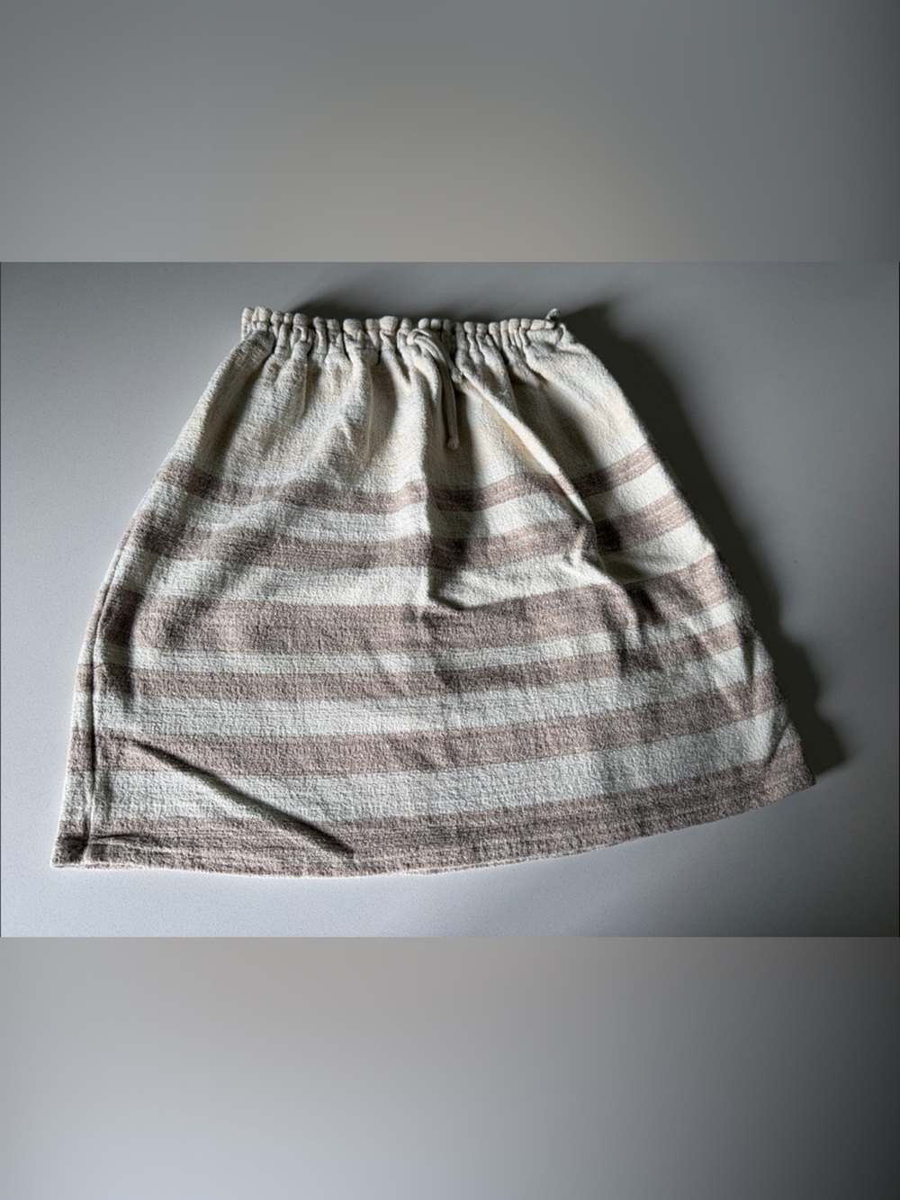 Striped Drawstring A-Line Skirt in Cream and Tan